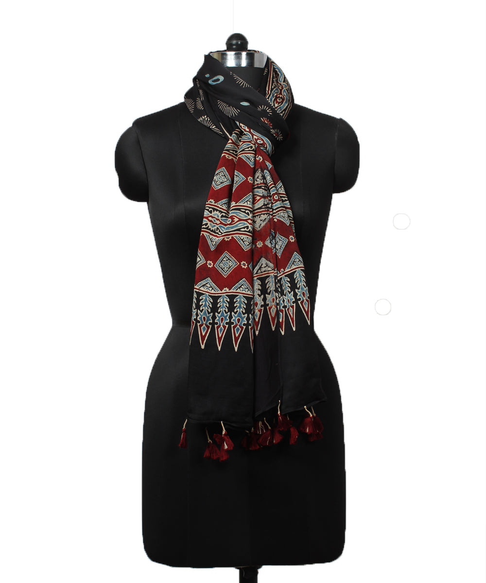 Black modal handloom ajrakh stole