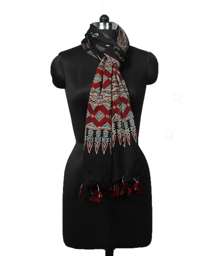 Black modal handloom ajrakh stole