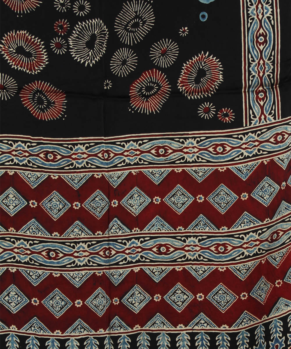 Black modal handloom ajrakh stole