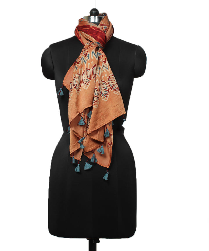 Brown modal handloom ajrakh stole
