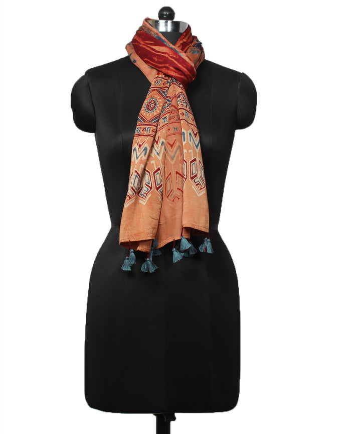 Brown modal handloom ajrakh stole