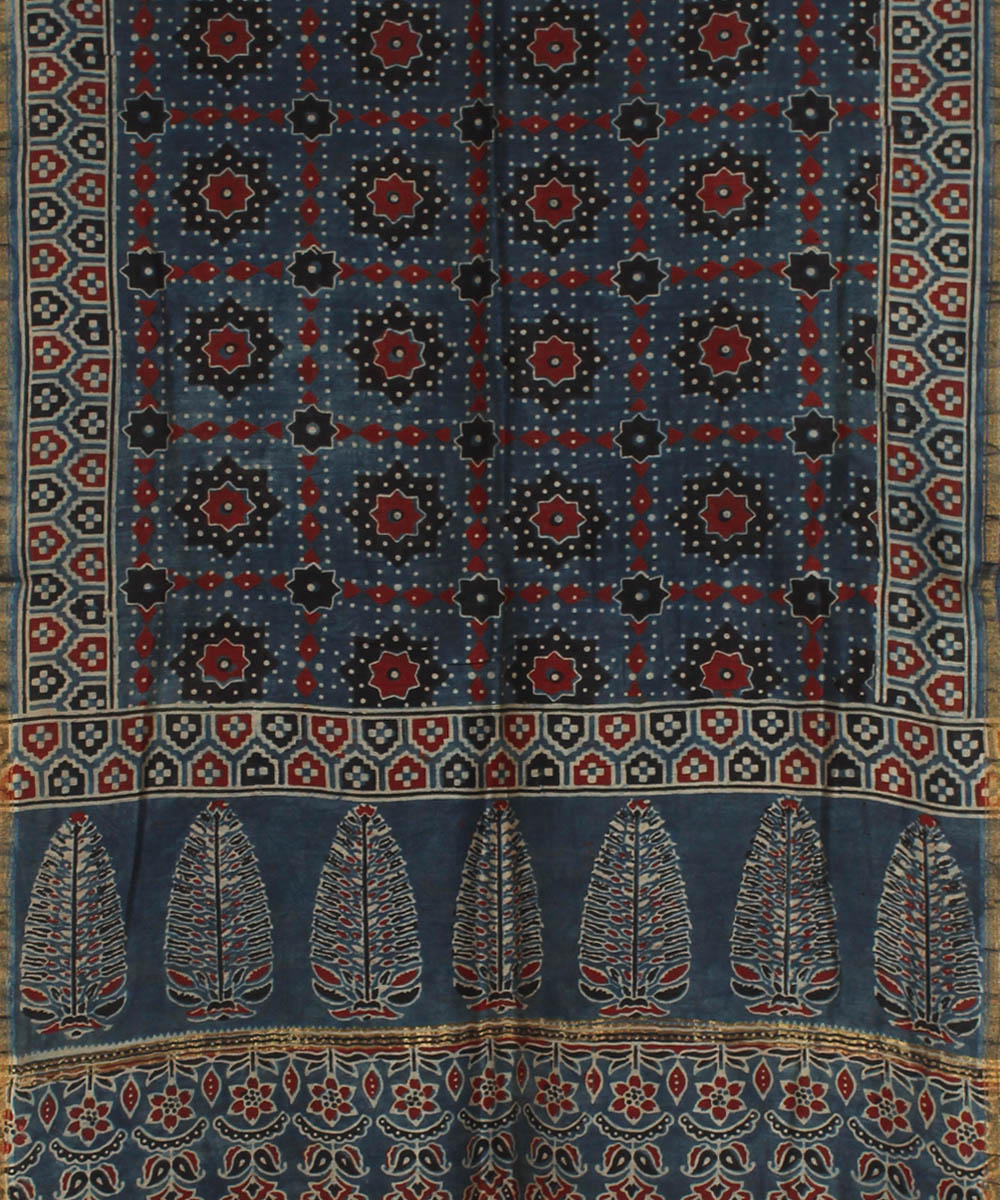 Navy blue maroon handloom cotton ajrakh stole