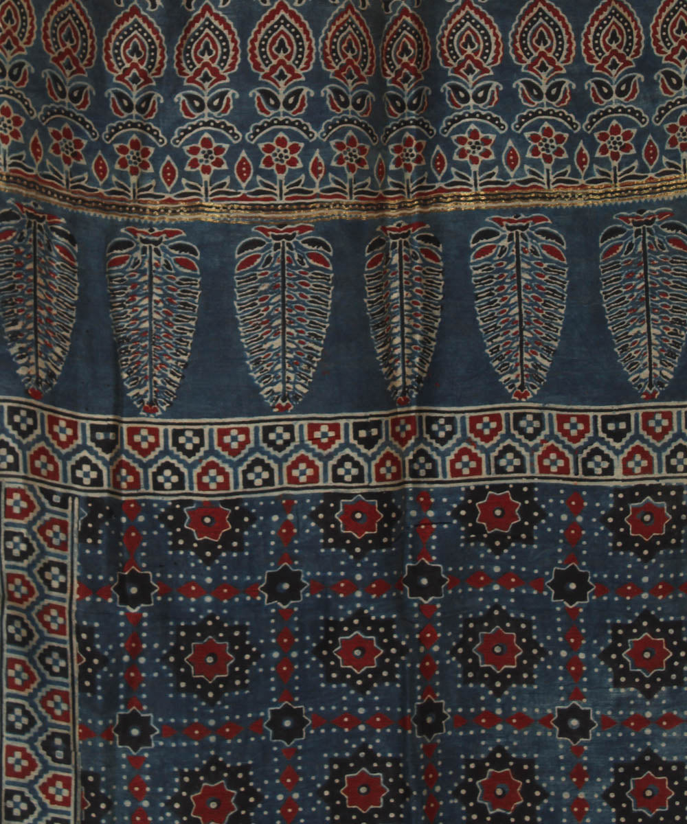 Navy blue maroon handloom cotton ajrakh stole