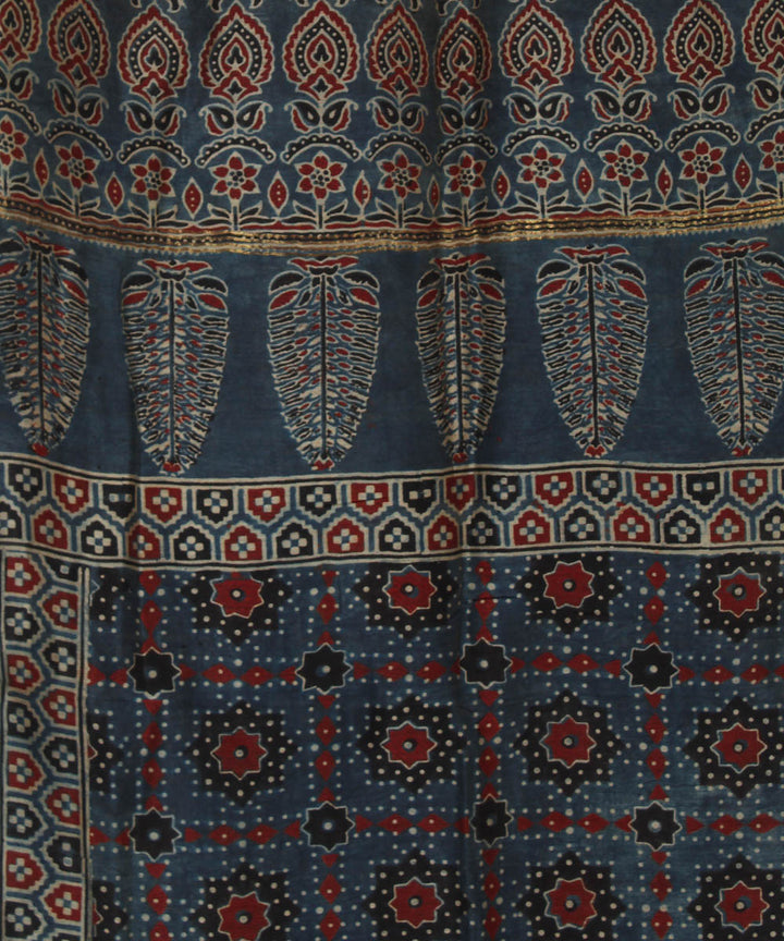 Navy blue maroon handloom cotton ajrakh stole