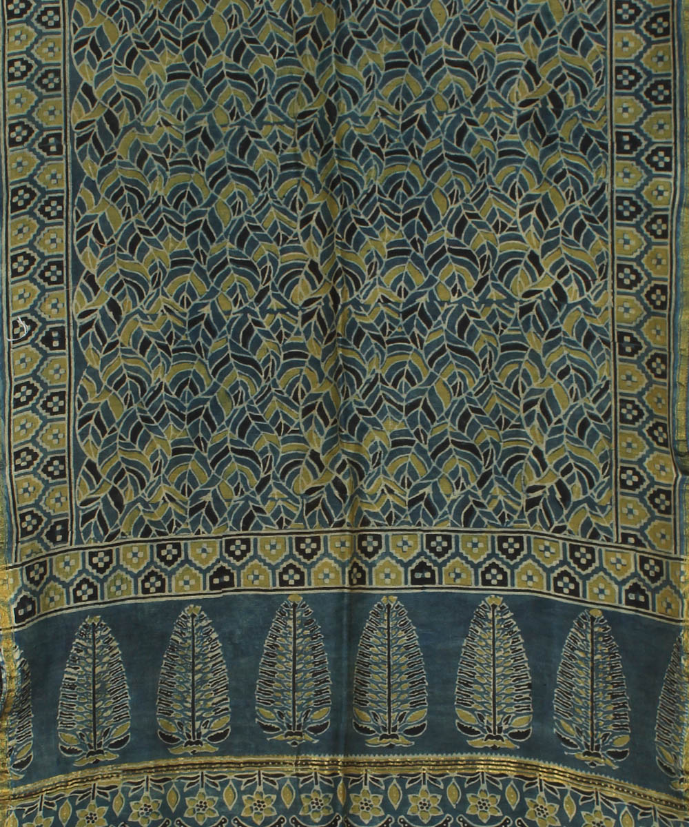 Navy blue yellow handloom cotton ajrakhstole