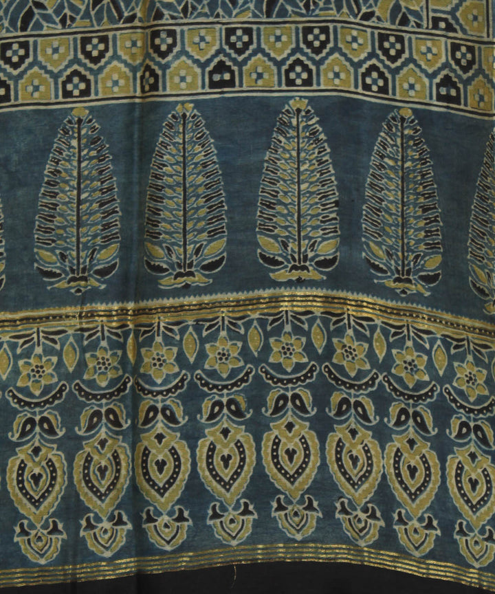 Navy blue yellow handloom cotton ajrakhstole