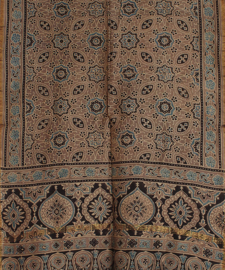 Peach blue handloom cotton ajrakh stole