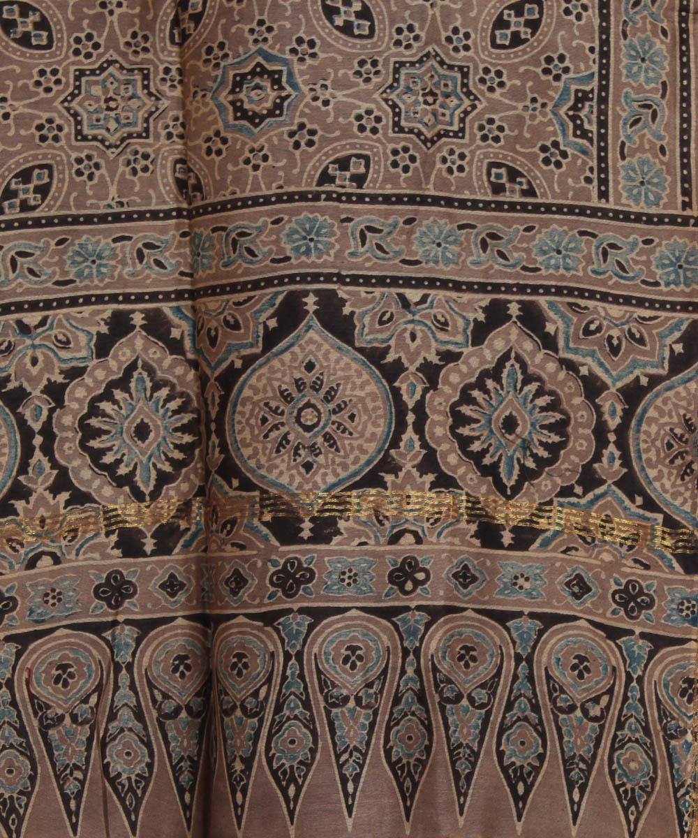 Peach blue handloom cotton ajrakh stole