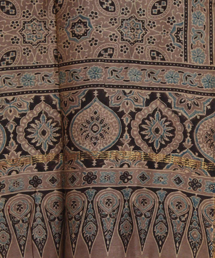 Peach blue handloom cotton ajrakh stole