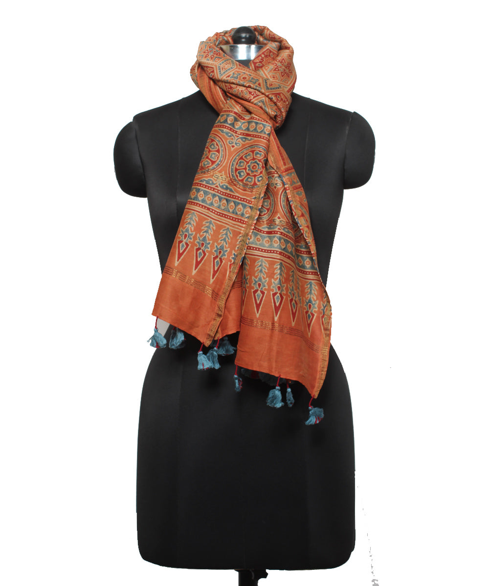 Red maroon handloom cotton ajrakh stole