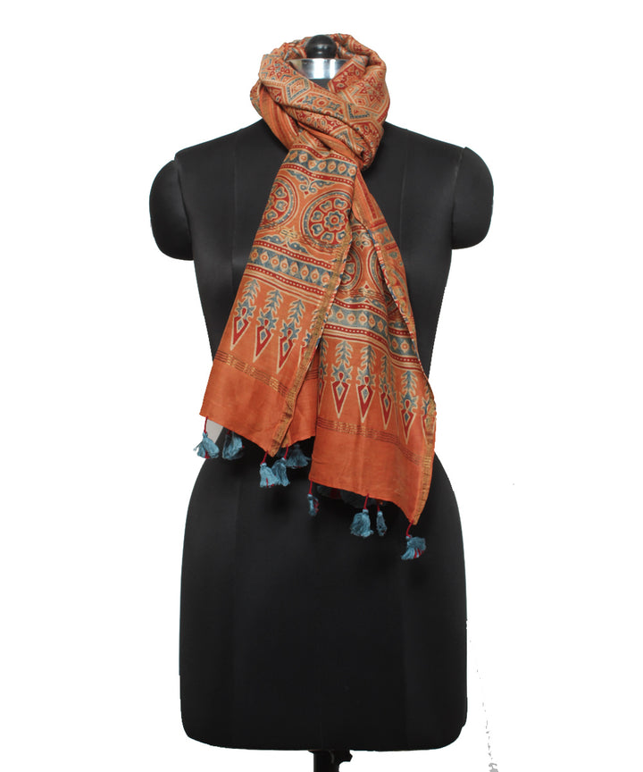 Red maroon handloom cotton ajrakh stole