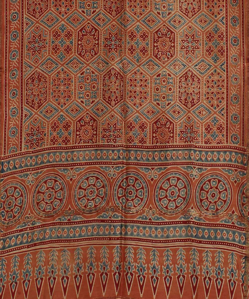 Red maroon handloom cotton ajrakh stole