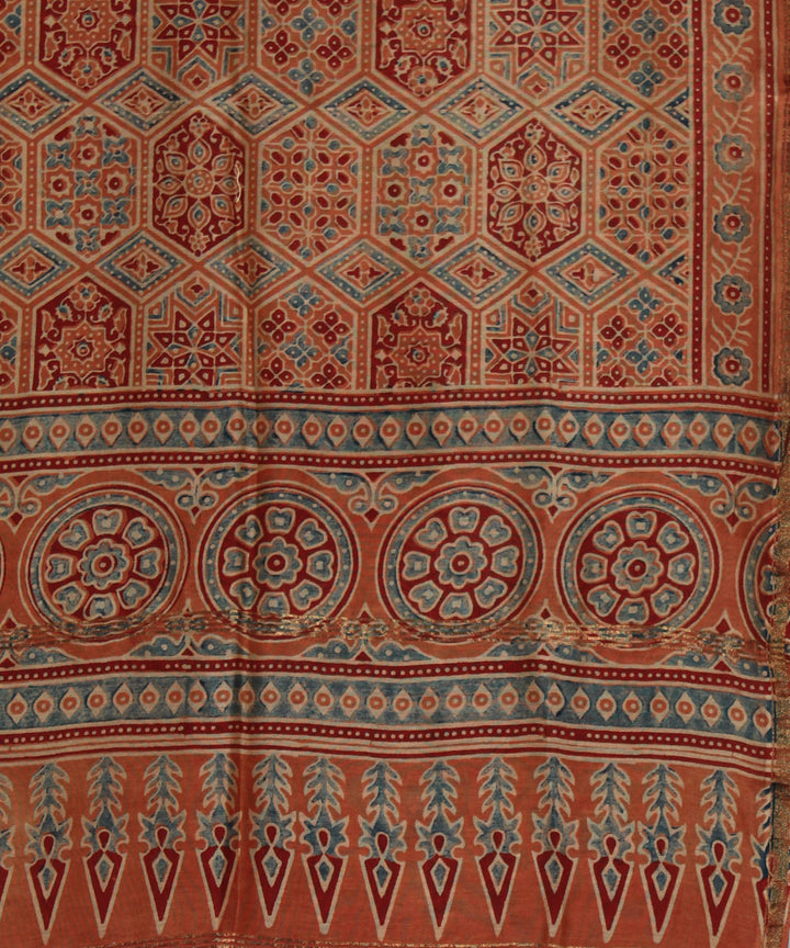 Red maroon handloom cotton ajrakh stole