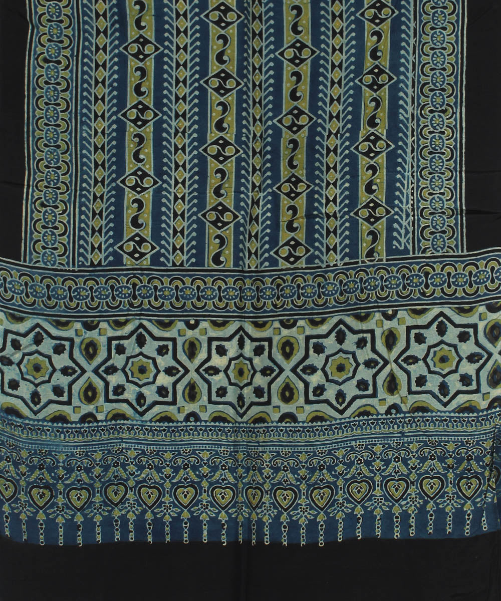 Navy blue black cotton handloom ajrakh stole