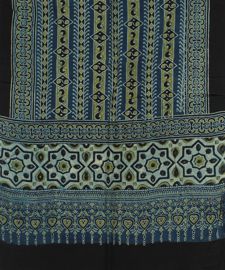 Navy blue black cotton handloom ajrakh stole