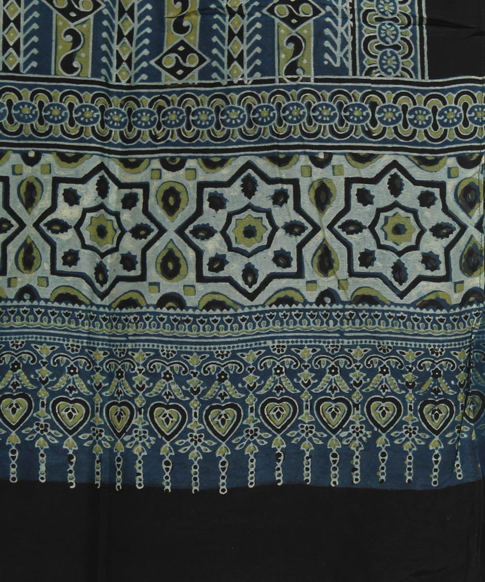 Navy blue black cotton handloom ajrakh stole