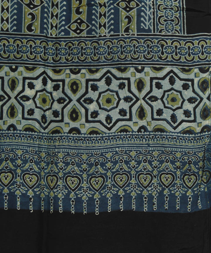 Navy blue black cotton handloom ajrakh stole