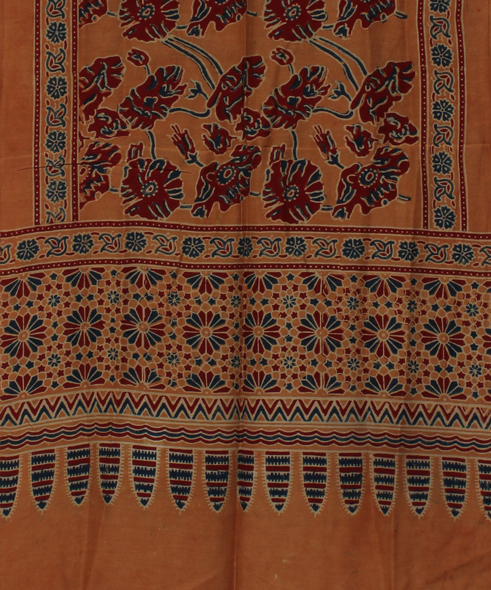 Orange maroon handloom cotton ajrakh stole