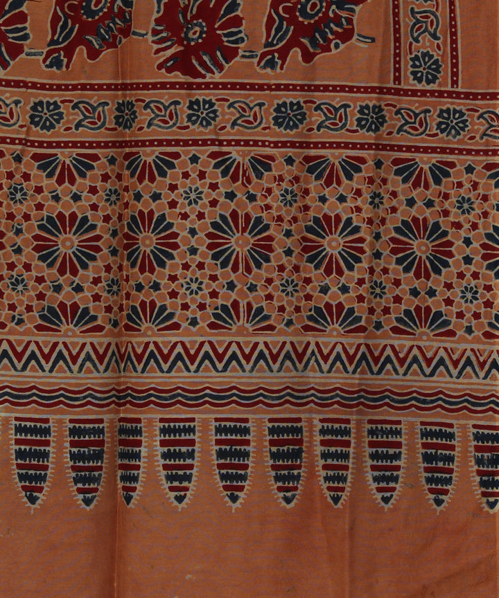 Orange maroon handloom cotton ajrakh stole