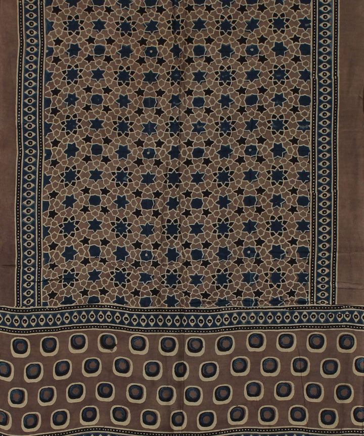 Brown blue handloom cotton ajrakh stole