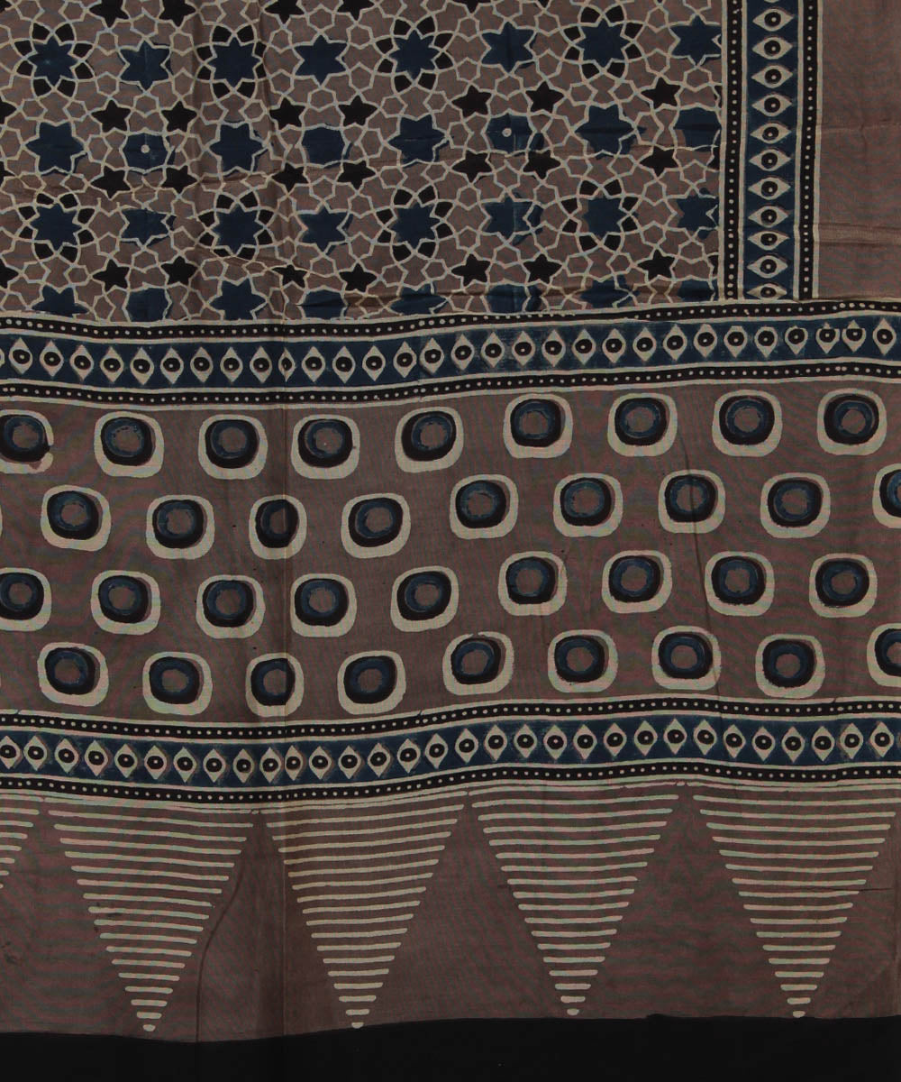 Brown blue handloom cotton ajrakh stole