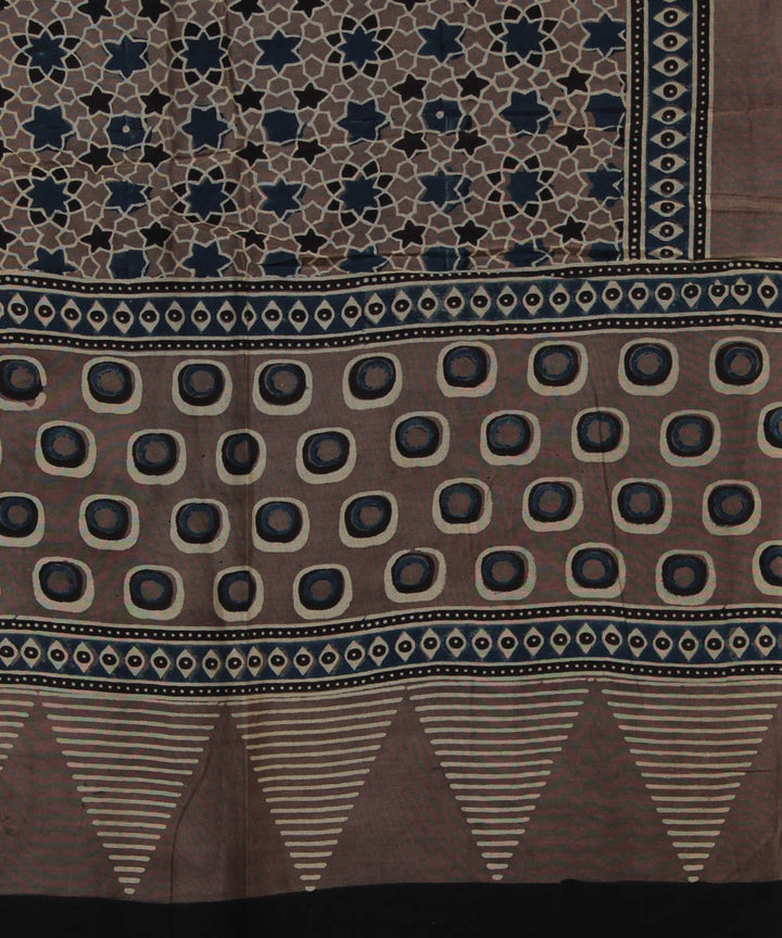 Brown blue handloom cotton ajrakh stole