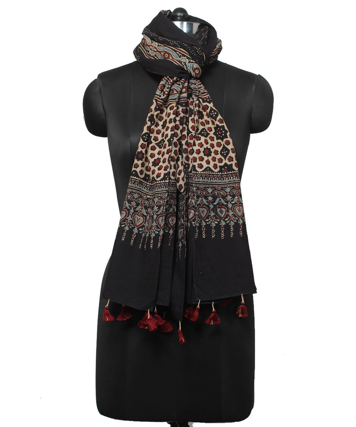 Black maroon handloom cotton ajrakh stole