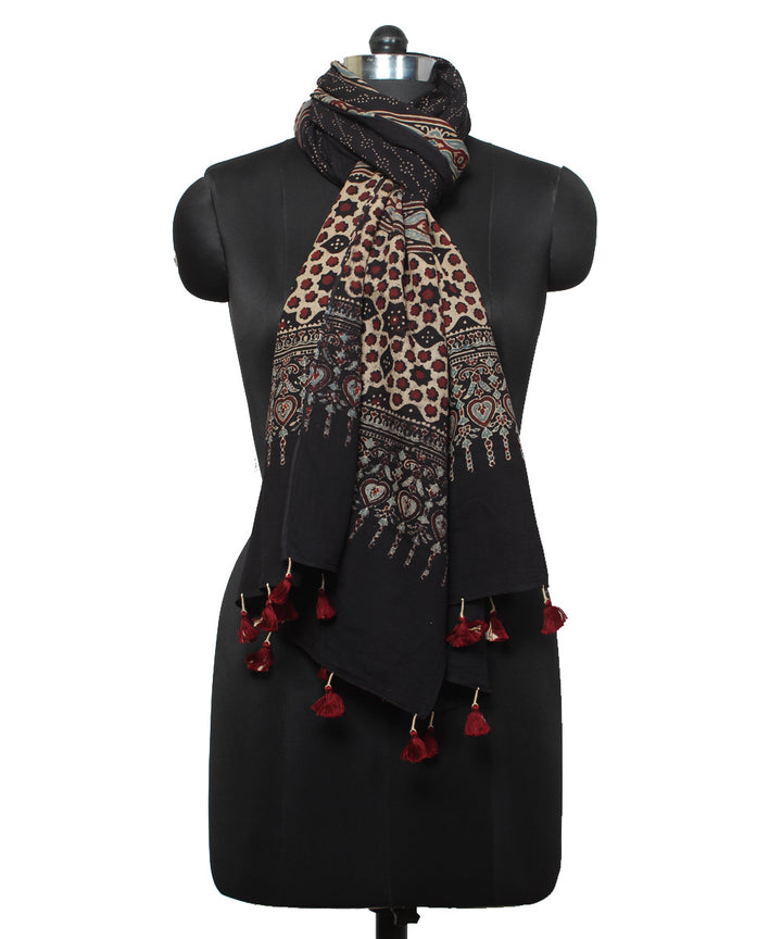 Black maroon handloom cotton ajrakh stole
