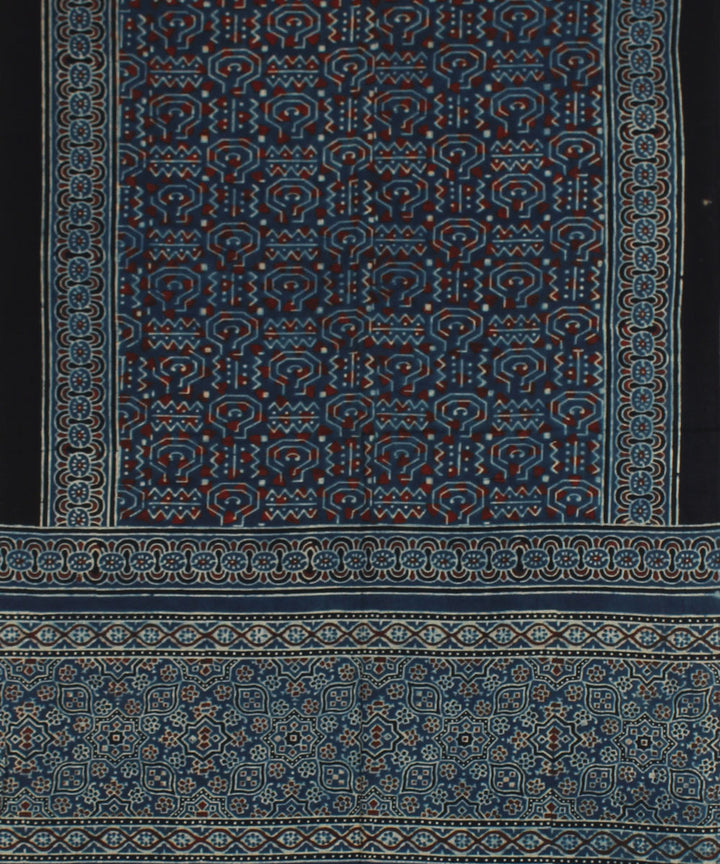Navy blue black cotton handwoven ajrakh stole
