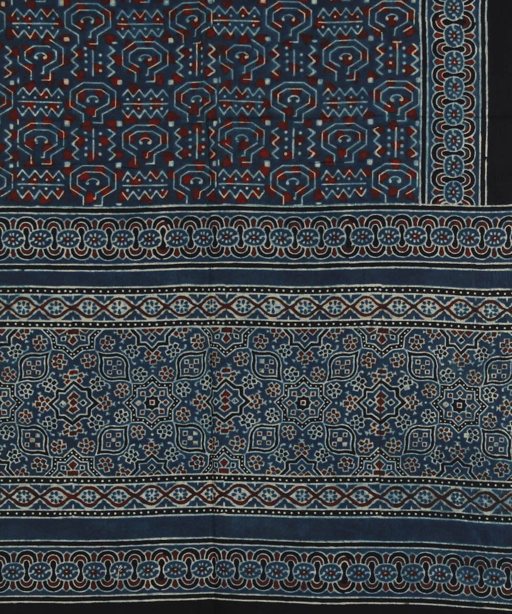 Navy blue black cotton handwoven ajrakh stole