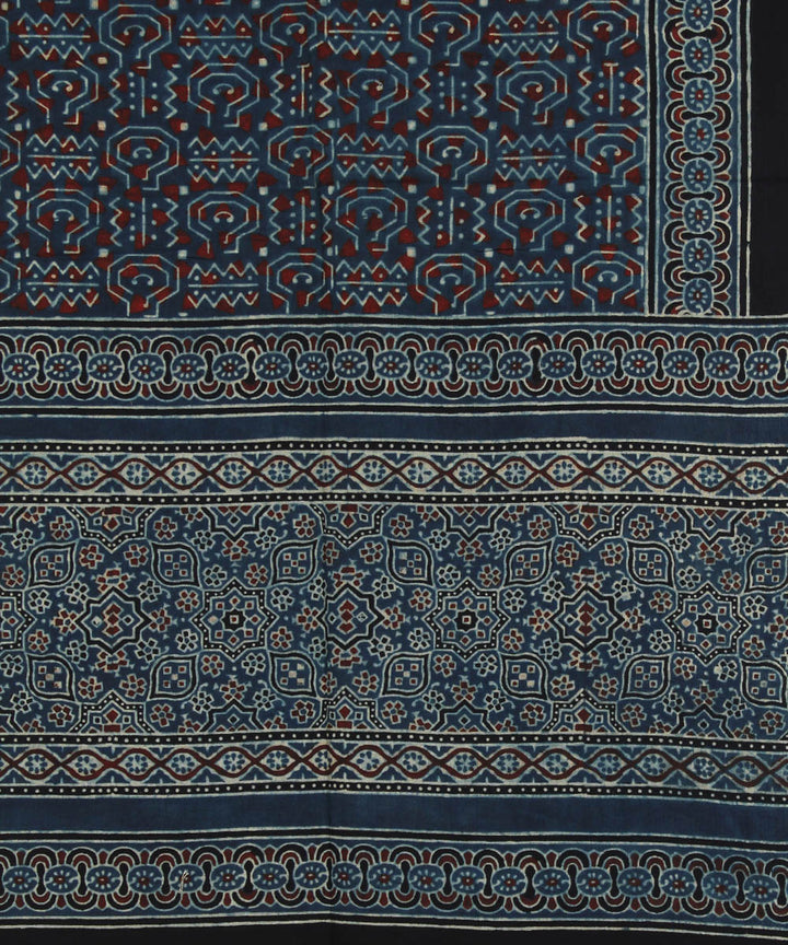 Navy blue black cotton handwoven ajrakh stole