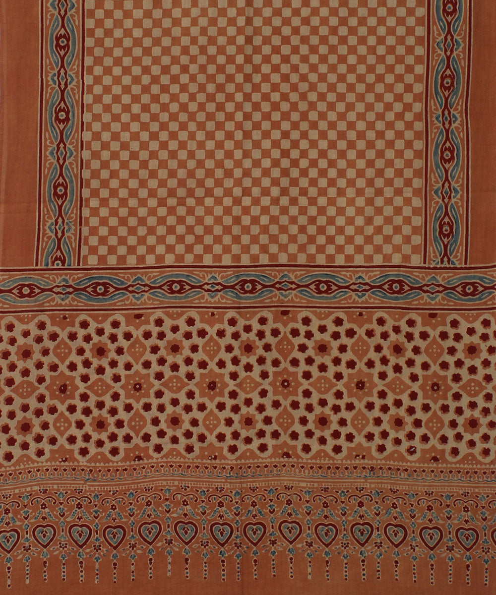 Peach red handloom cotton ajrakh stole