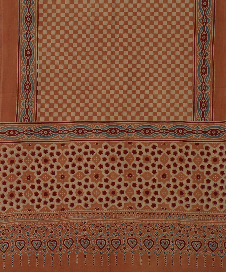 Peach red handloom cotton ajrakh stole