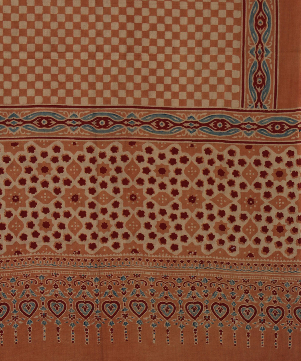 Peach red handloom cotton ajrakh stole