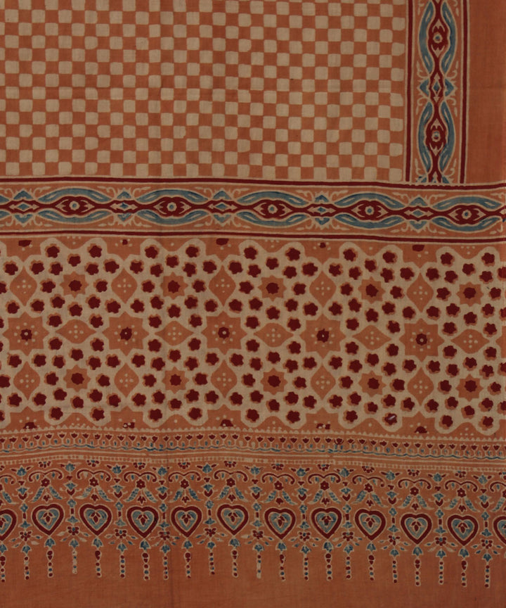 Peach red handloom cotton ajrakh stole