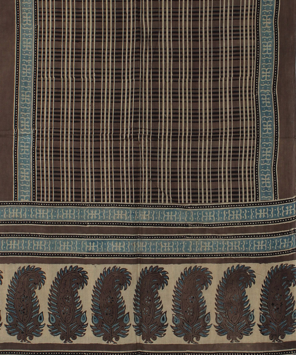 Brown blue handloom ajrakh cotton stole