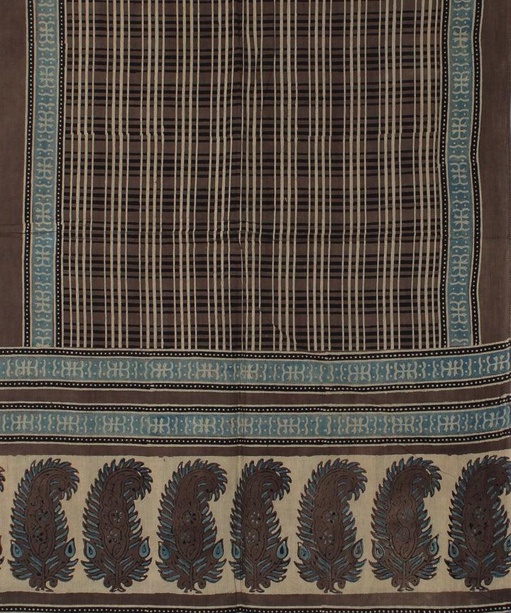 Brown blue handloom ajrakh cotton stole