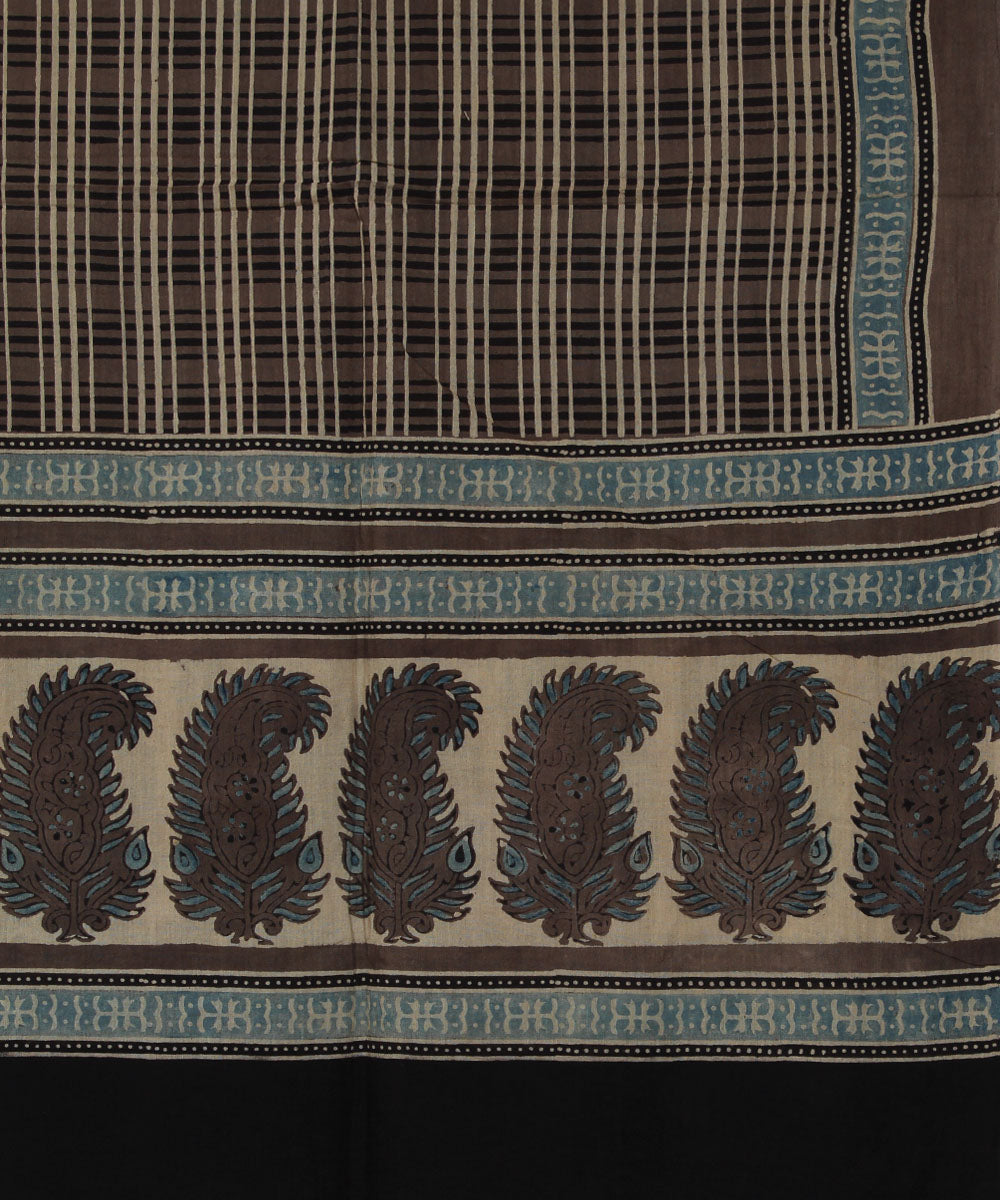Brown blue handloom ajrakh cotton stole