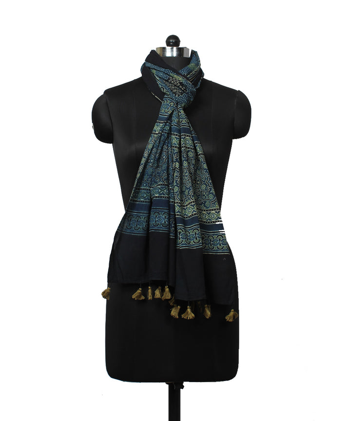 Navy blue black handloom cotton ajrakh stole