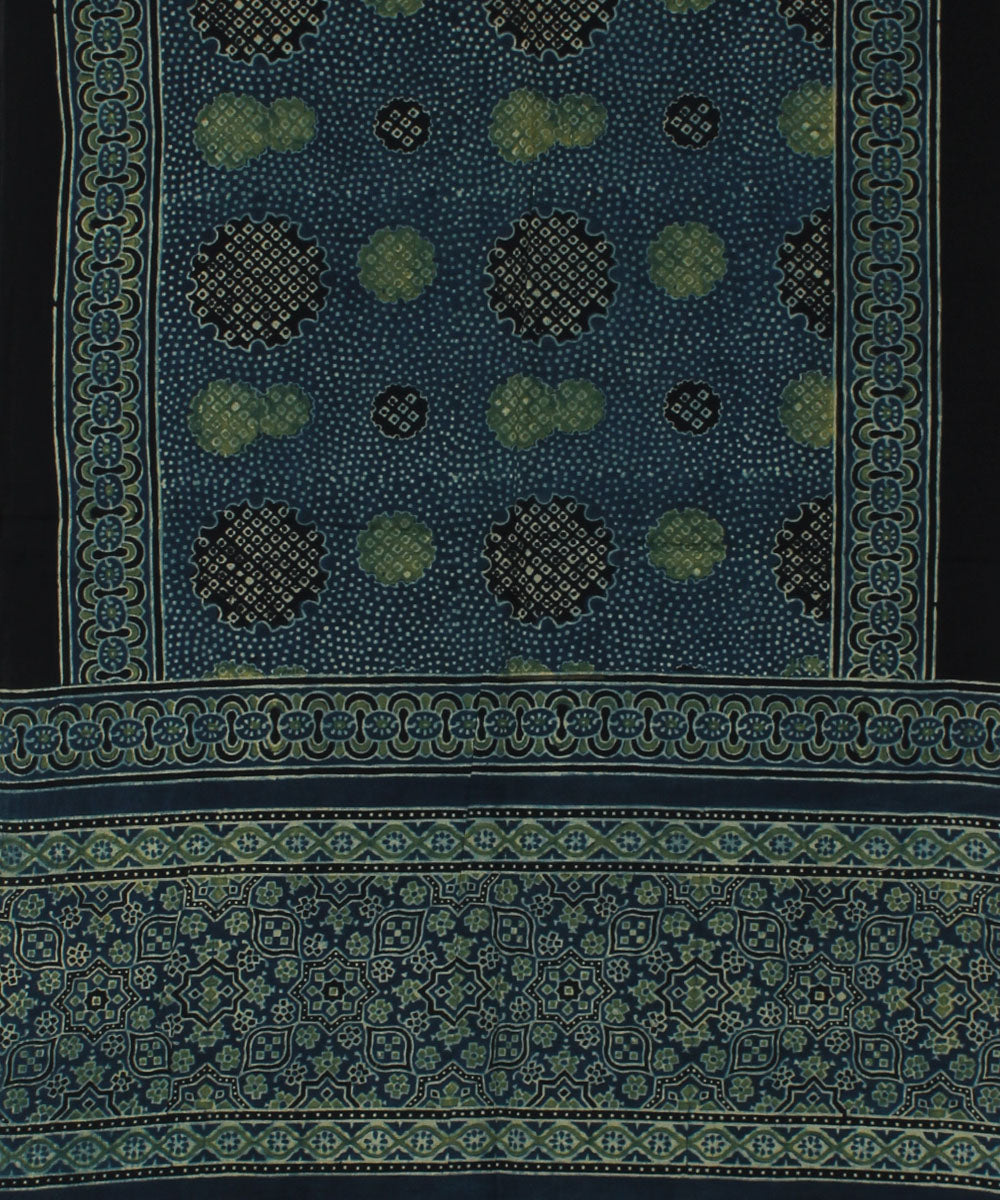 Navy blue black handloom cotton ajrakh stole
