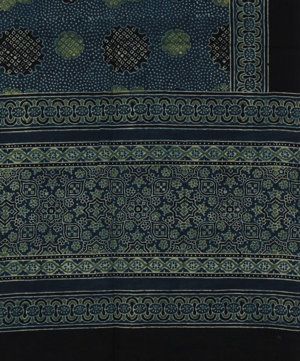 Navy blue black handloom cotton ajrakh stole