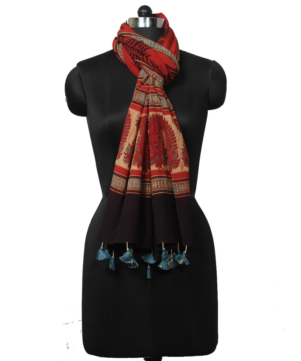 Red black handloom cotton ajrakh stole