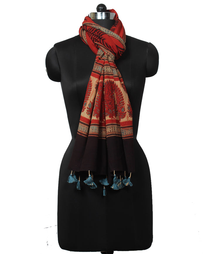 Red black handloom cotton ajrakh stole
