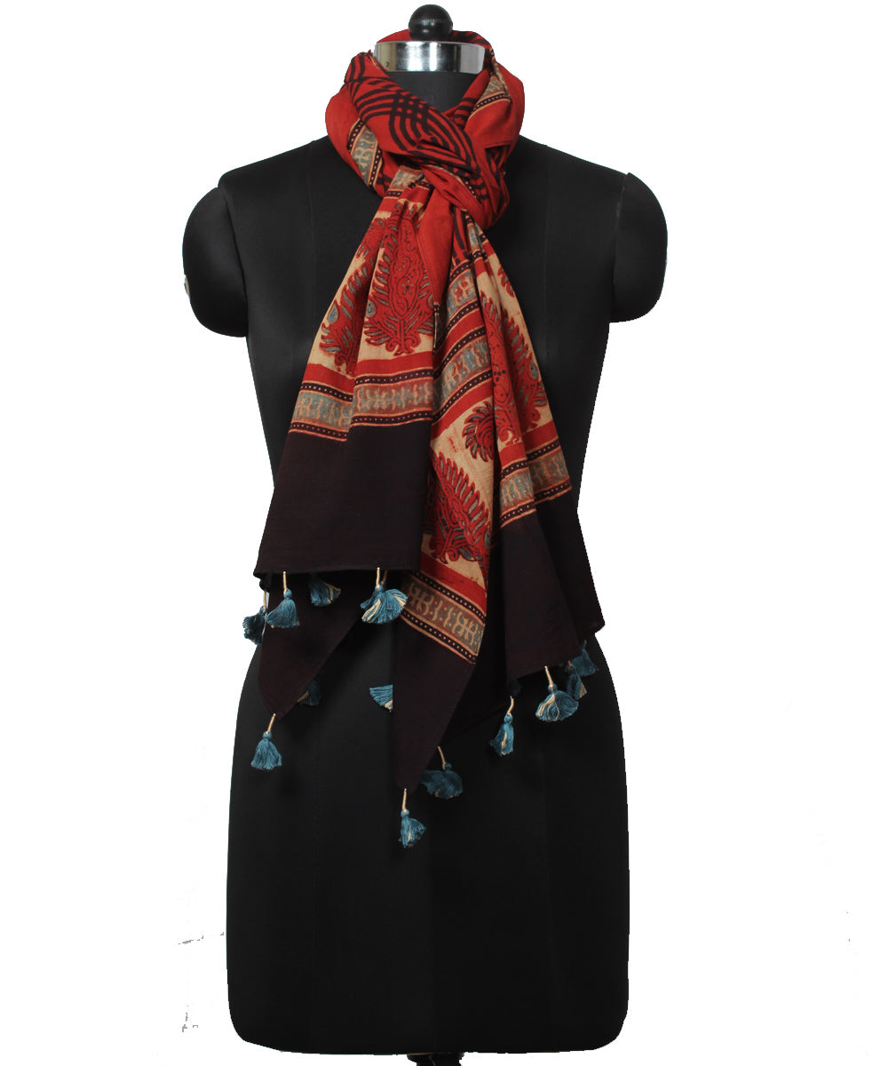 Red black handloom cotton ajrakh stole