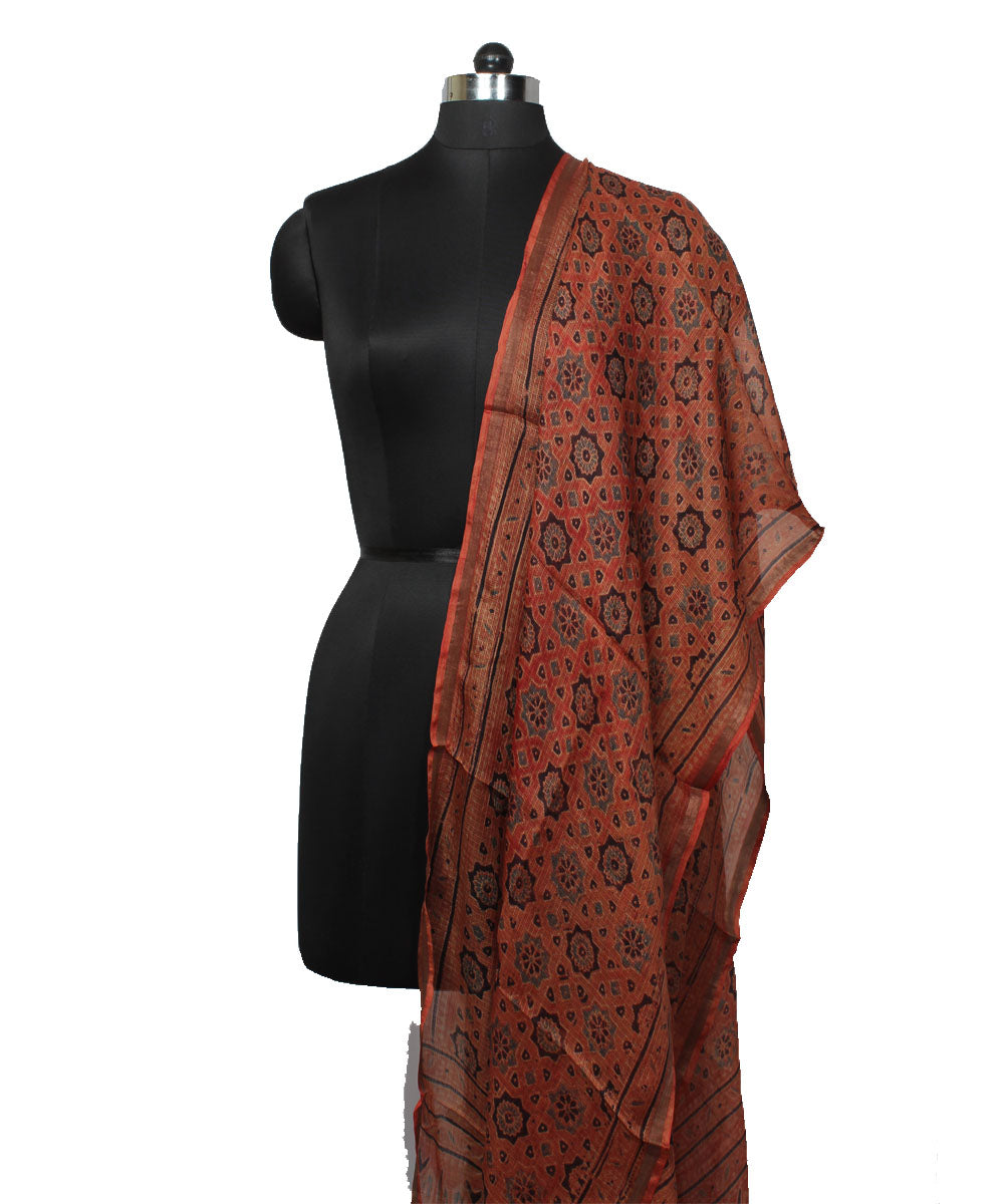 Red black handloom kota ajrakhdupatta