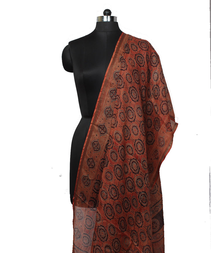 Red black handloom kota ajrakh dupatta