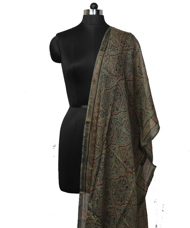 Dark green brown handloom kota ajrakh dupatta