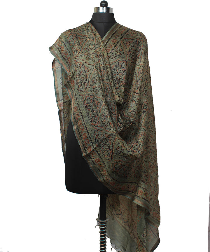 Dark green brown handloom kota ajrakh dupatta