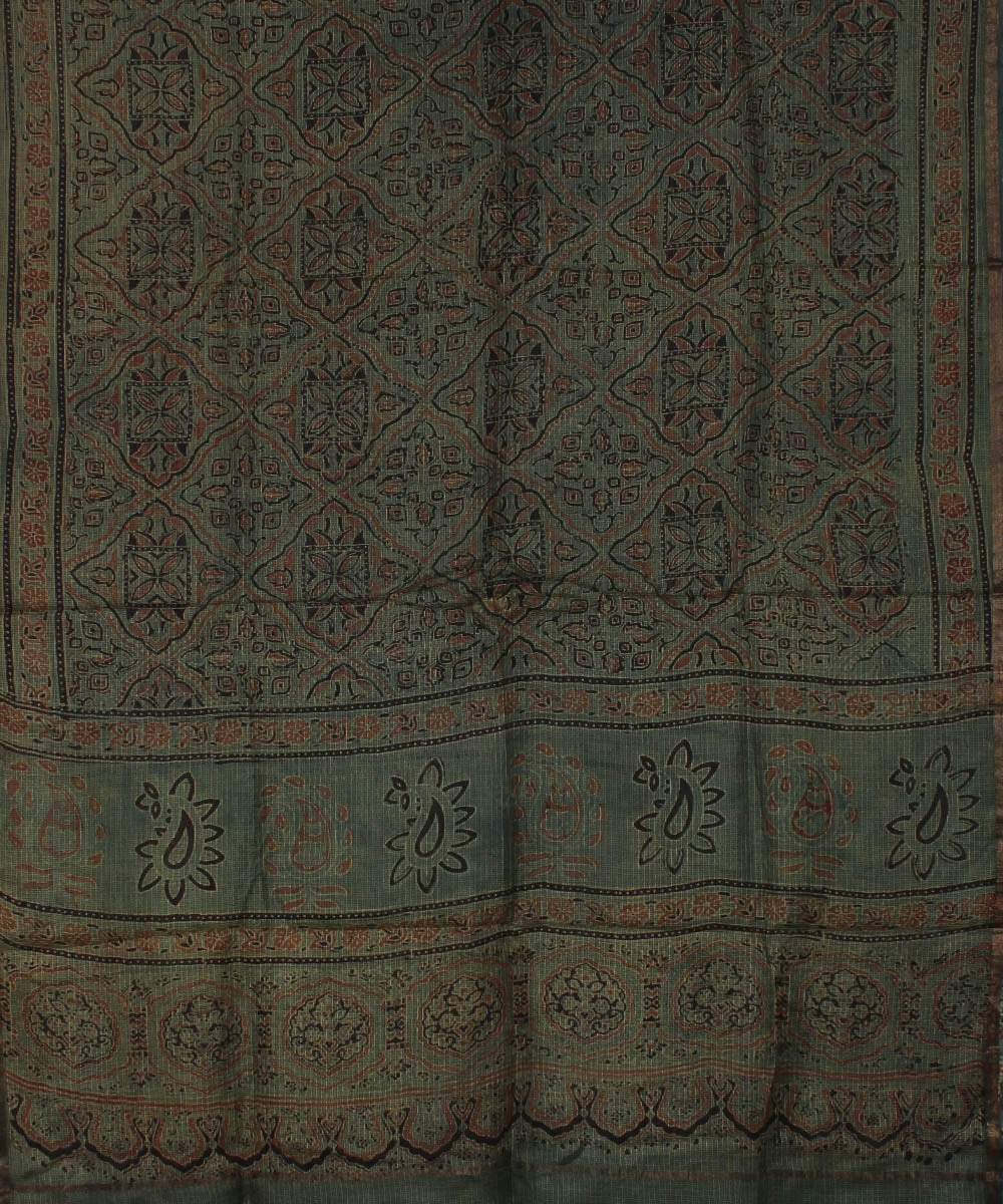 Dark green brown handloom kota ajrakh dupatta
