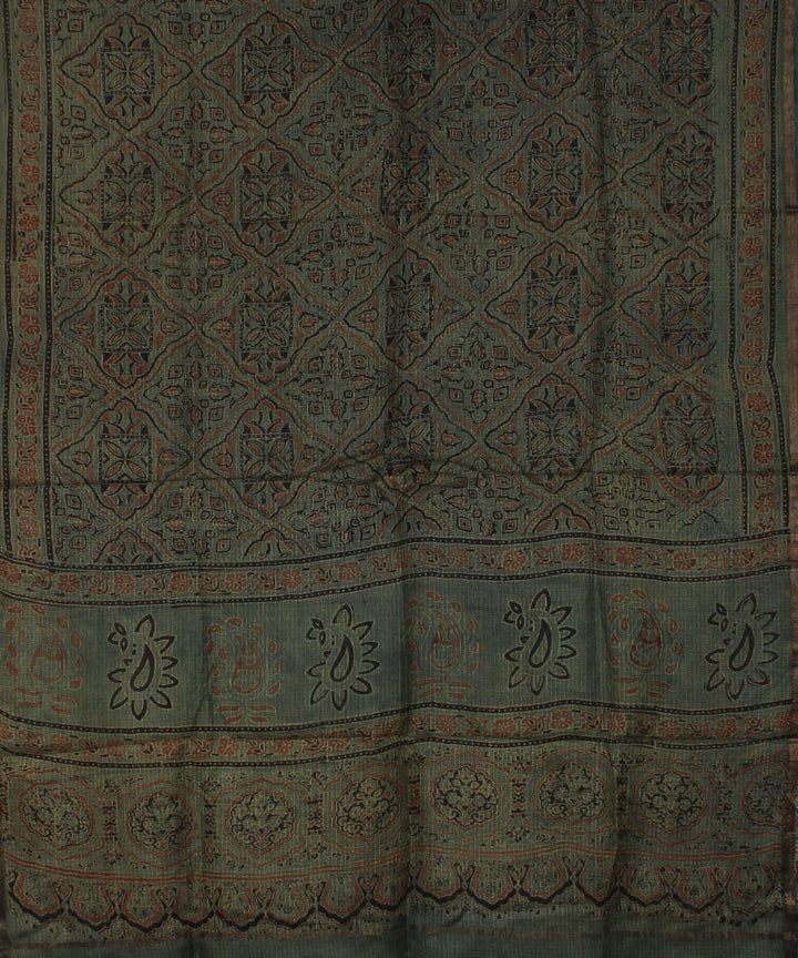 Dark green brown handloom kota ajrakh dupatta
